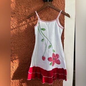 Crazy Fish Hawaiian Summer Dress Young Girls Size 7-8 Floral Red White Vacation